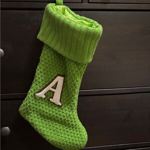 Green Knit Christmas Stocking with Letter A